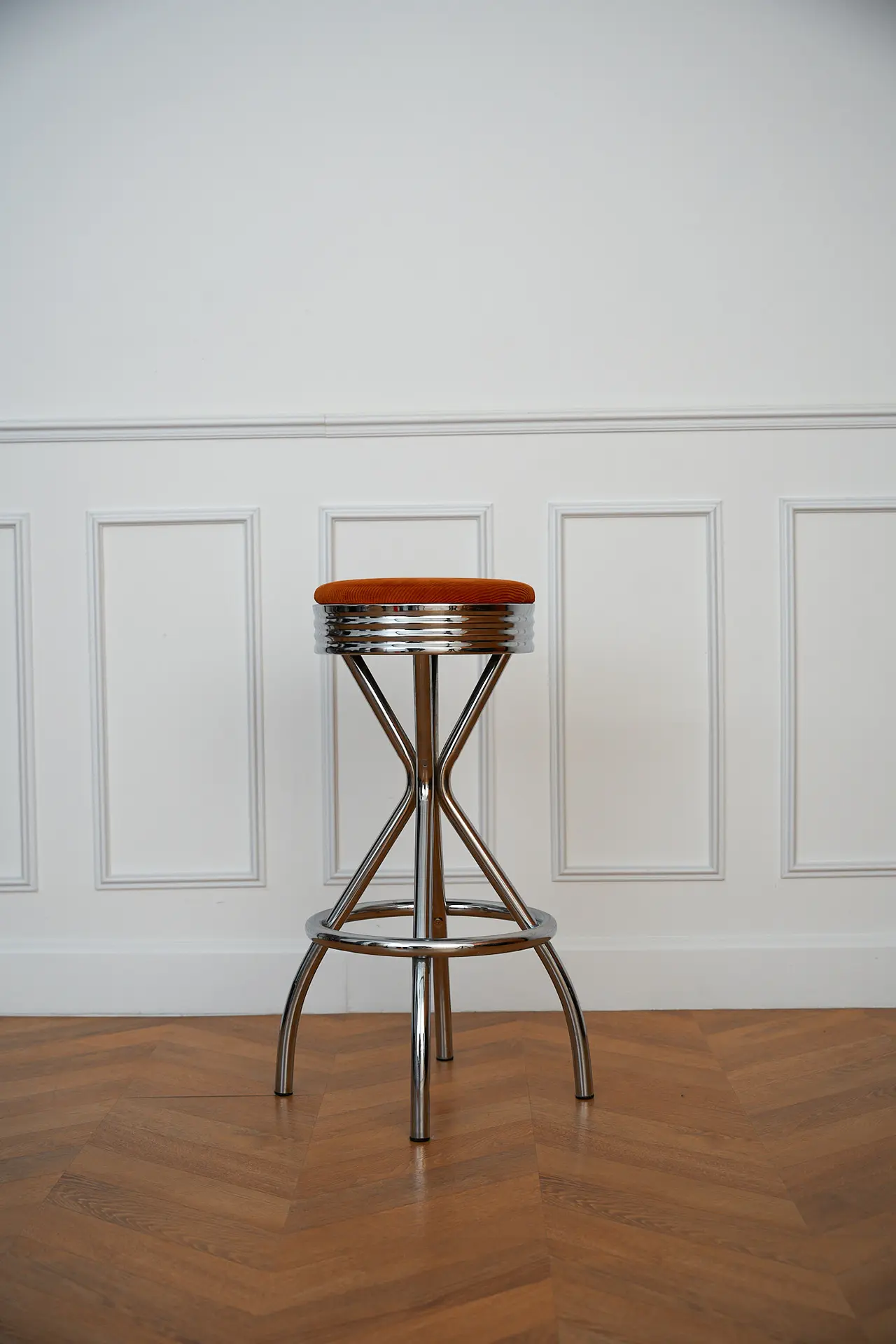 Chrome bar stool (orange seat)