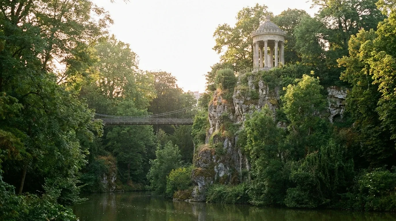 Temple de la Sibylle and lake at Parc des Buttes-Chaumont in Paris