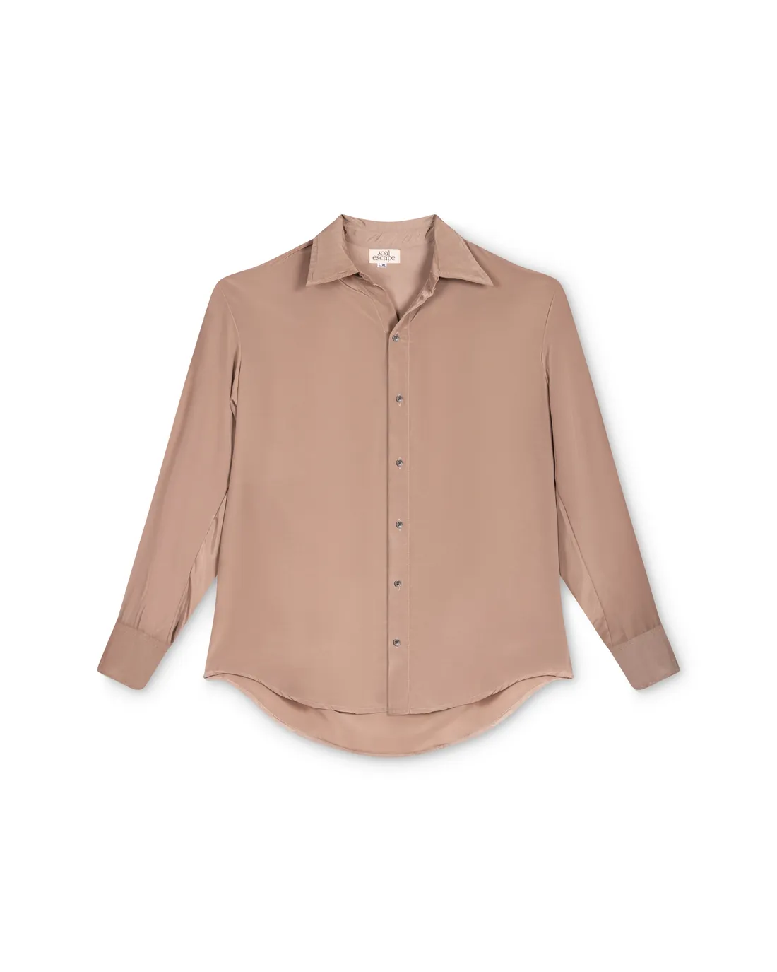 Taupe silk shirt packshot, flat lay
