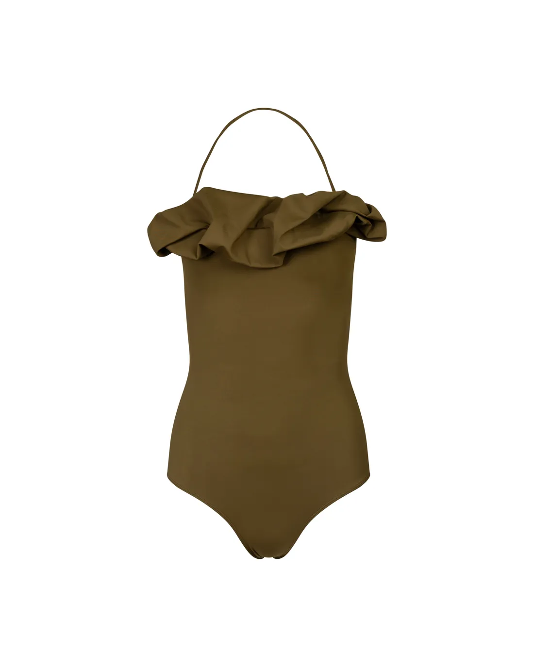 Khaki ruffled swimsuit packshot
