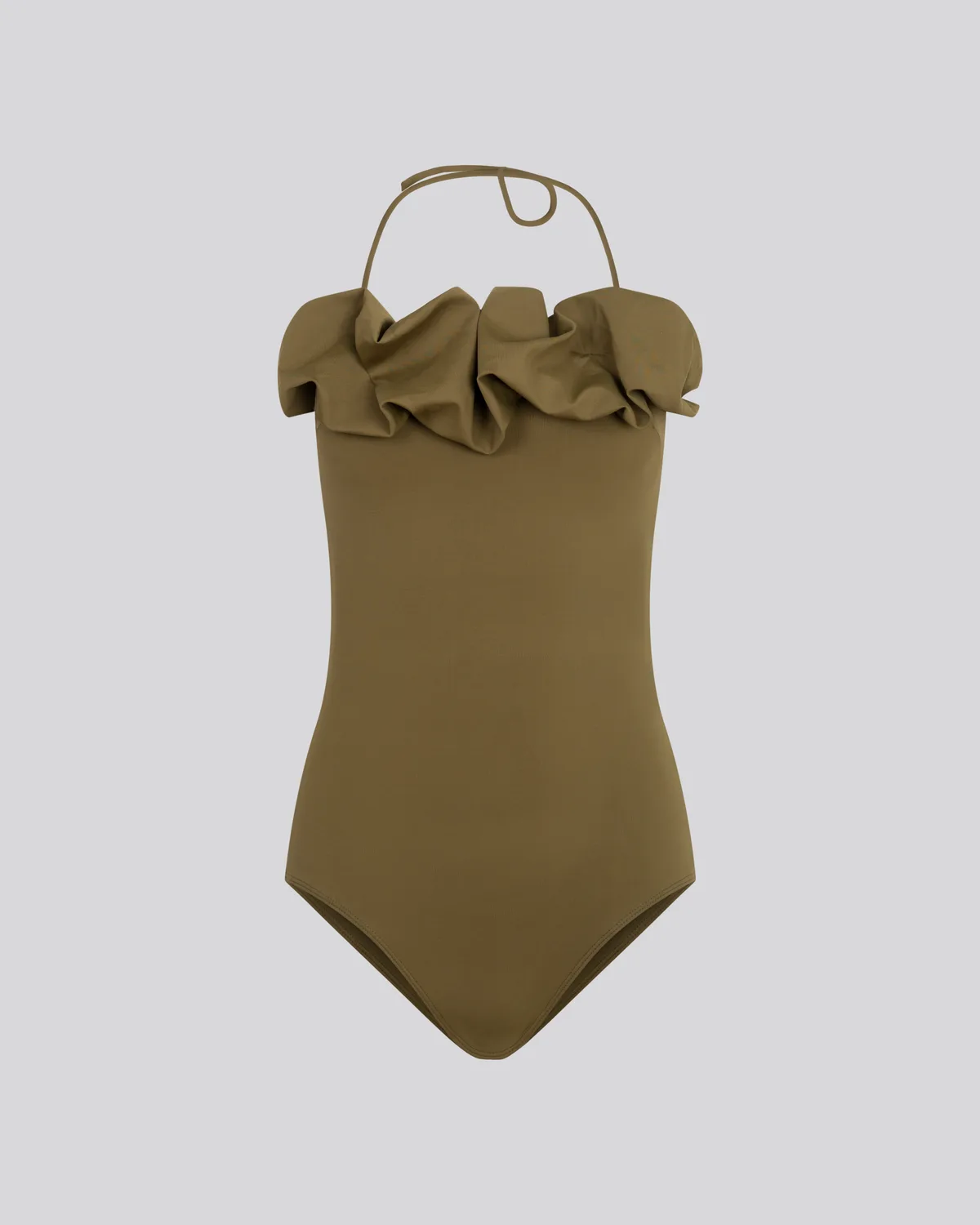 Khaki ruffled swimsuit packshot
